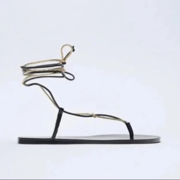 ZARA STRAPPY flat gladiator roman SANDALS SZ 7.5 LACED UP NWT  WITHOUT the box - Picture 3 of 10